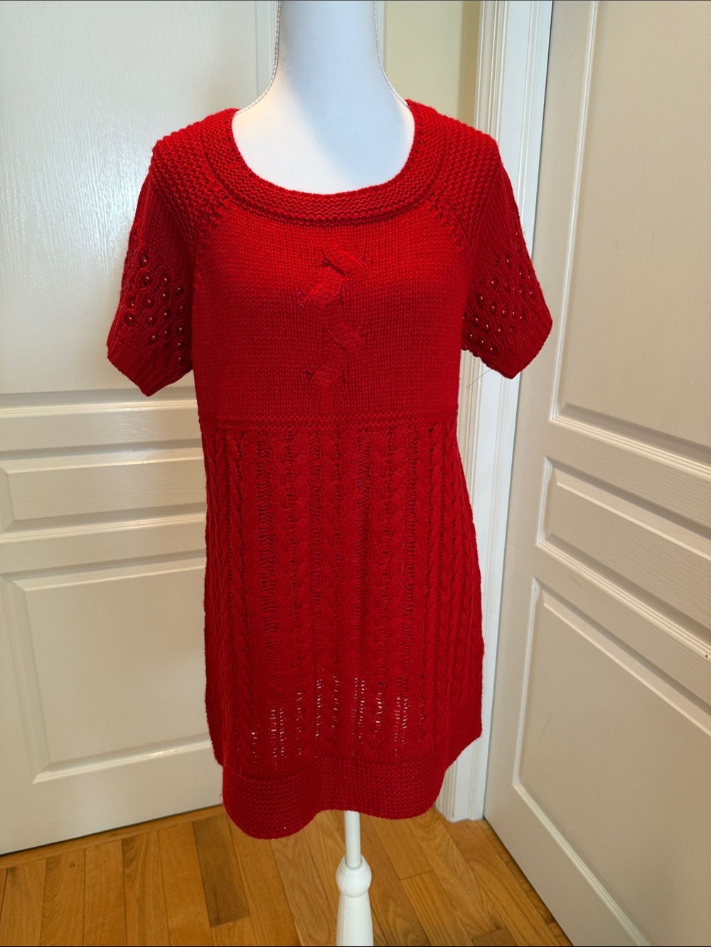 JohnPaulRichard Red Knit Short-Sleeve Midi Dress